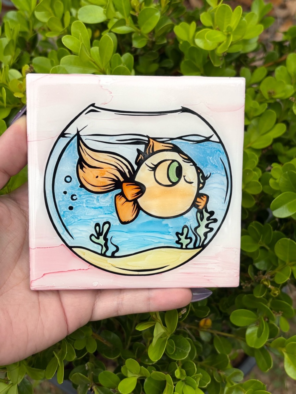 Orange Gold Fish with Green Eyes Ceramic Tile Decor